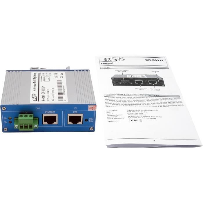EX-60321 Splitter PoE++ 10/100/1000M Industrial PoE+ Gigabit Splitter ...