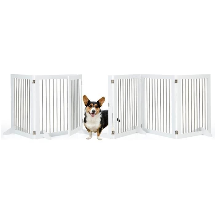 Comparer les prix de GOPLUS Parc Pliable pour Animaux de Compagnie, Barrière/Clôture Multiforme pour Chiens en Bois et Acier Inoxydable, Blanc