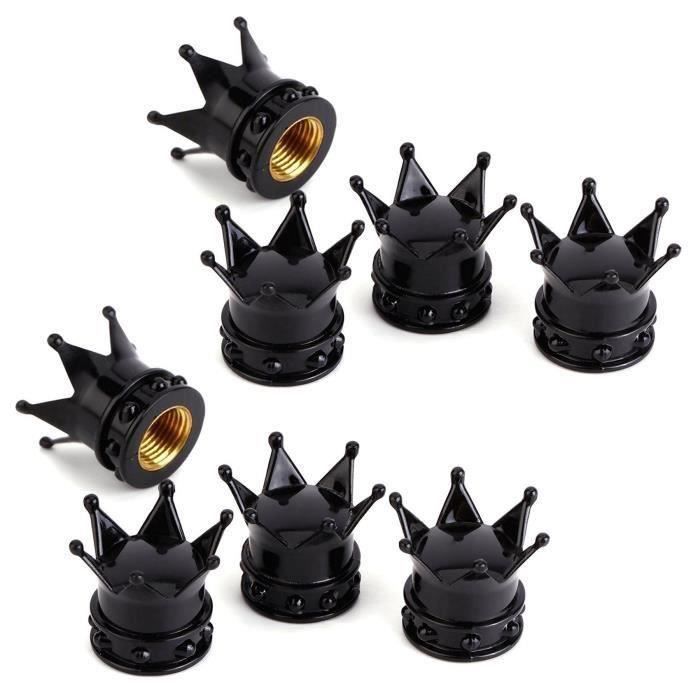 4 Bouchons De Valve Pneu En Métal Noir - Bouchon Valve Voiture/Moto/Vélo Style Couronne - Protection Et Style