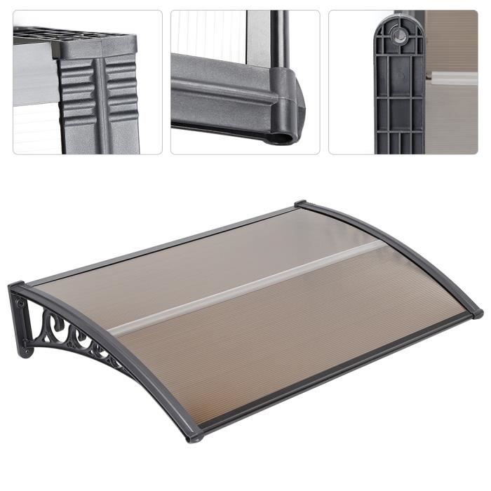 Auvent De Porte 100x200 Cm - Protection Contre La Pluie Et Le Soleil - En Polycarbonate Et Aluminium - Blanc Ou Marron - 2