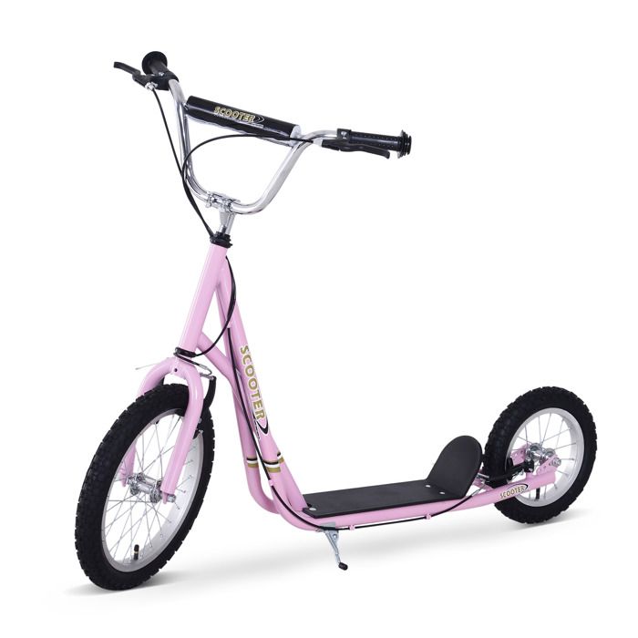 Trottinette Patinette Pour Enfants A Partir De 5 Ans Grands Pneus Gonflables Guidon Reglable Poignee Frein Et Bequille Acier Rose Achat Vente Homcom Trottinette Enfant Cdiscount