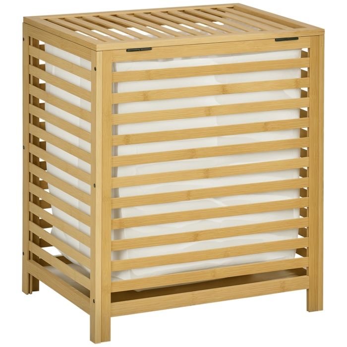 Panier à linge - HOMCOM - en bambou avec sac en polyester et coton amovible couvercle - bambou - 50x36x60cm - naturel