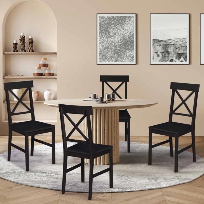 IDMARKET Lot de 4 chaises de cuisine avec croisillons SUZANNE bois noir