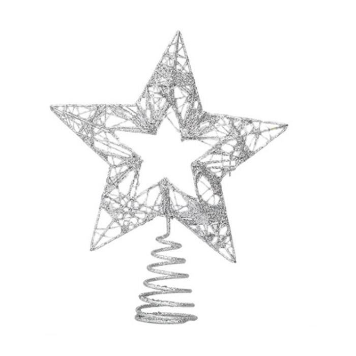 Kentop 1Pc Étoile de Sapin de Noël Argent Scintillant en Fil de Fer