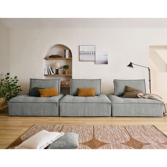 Marisol - canapé modulable droit 3 places - velours texturé - Gris