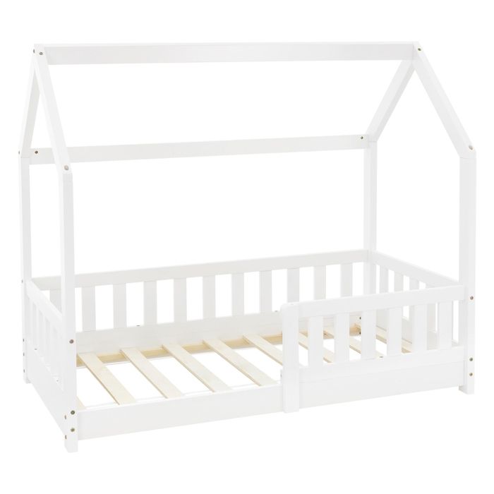 ML-Design Lit dEnfant Blanc en Bois de Pin Massif 140x70 cm avec Protection Contre les Chutes Toit et Sommier á Lattes ML-Design Lit dEnfant Blanc en Bois de Pin Massif 140x70 cm avec Protection Contre les Chutes Toit et Sommier á Lattes