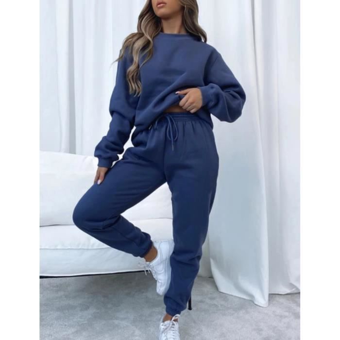 Survetement Femme Ensemble Doublee De Fourrure Sweat A Pullover Et Pantalon Jogging bleu L Bleu Cdiscount Pret a Porter