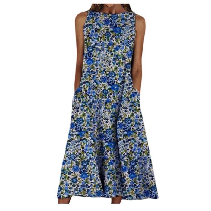 Robe de vacances ?� la plage imprim?�e d'?�t?� pour femmes x17406 Bleu - Cdiscount Pr??t-?�-Porter