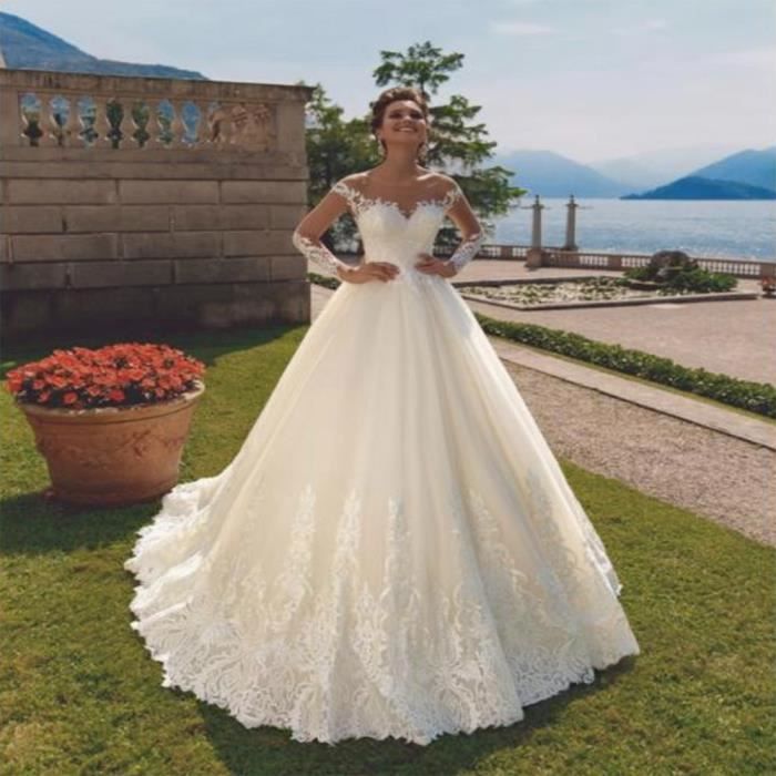 Robe De mariée Vintage avec traîne longue grande taille sur mesure robe De bal Blanc Cdiscount