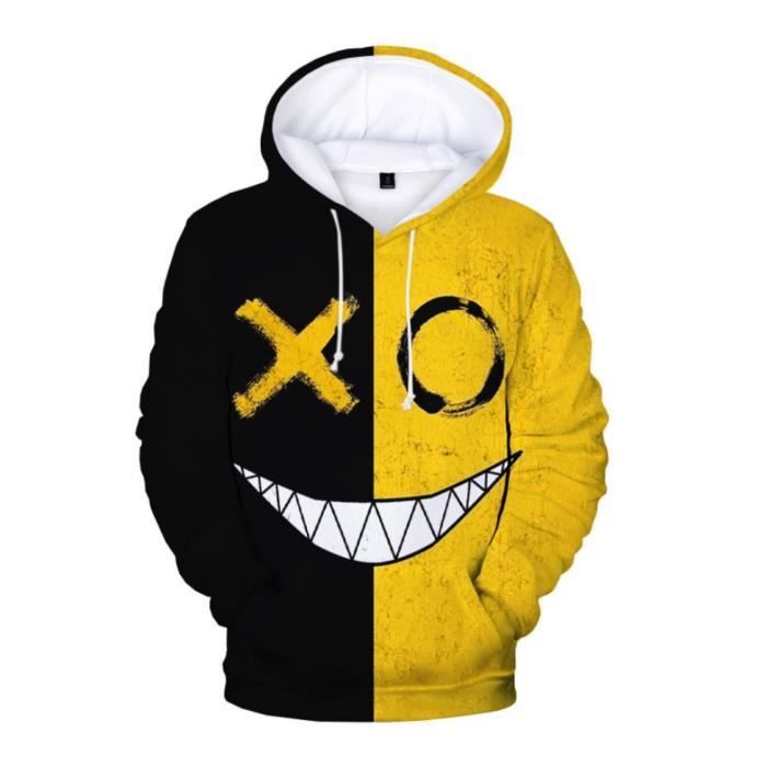 Sweat a capuche unisexe pull decontracte Streetwear Hip Hop drole visage souriant 3D jaune noir XL Jaune noir Cdiscount Pret a Porter