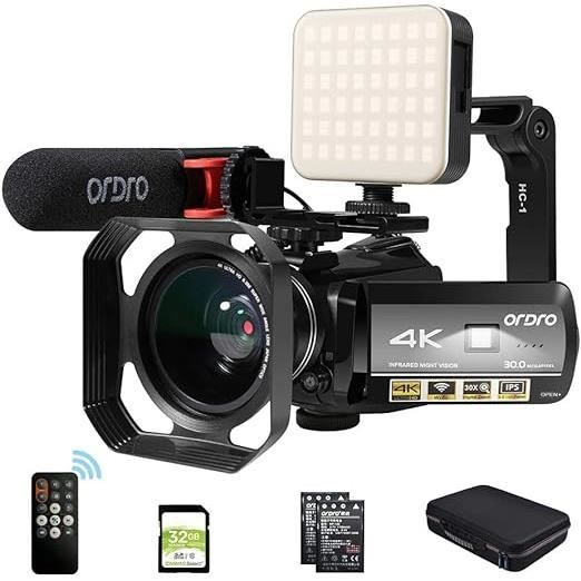 ORDRO Caméra Vidéo 4K Caméscope Full HD 1080P 60FPS Vlogging Caméra pour Youtube Zoom Numérique 30X Écran IPS 3,1\