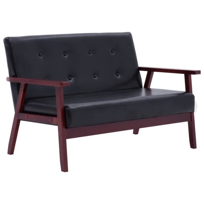 bonnevie® sofa à 2 places - 2 personnes canapé noir similicuir(2486420)