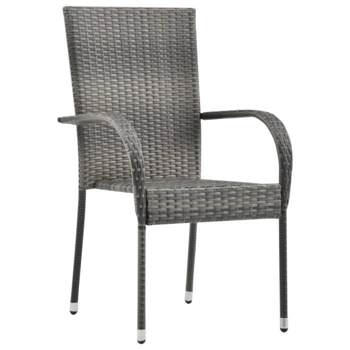 Fauteuil - UMR - Gris Chaises empilables dextérieur 6 pcs Gris Résine tressée -[112k83]