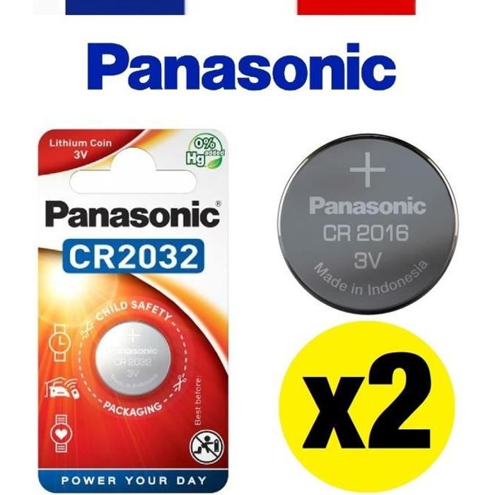 PANASONIC® - CR2032 - LOT DE 2 x PILE BOUTON LITHIUM 3V HAUTE