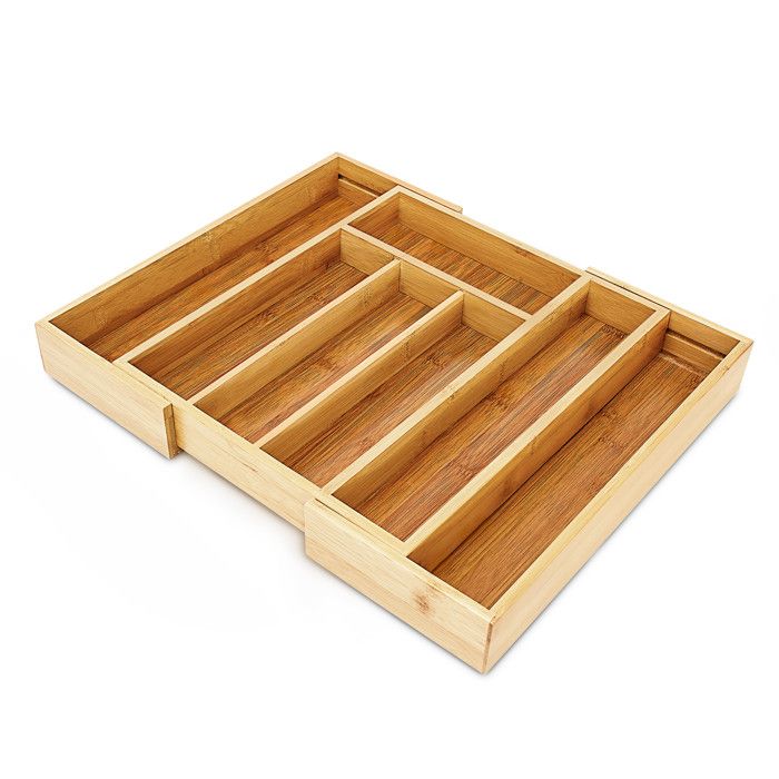 Range-Couverts En Bambou Empilable - Lot De 2 - Organisateur Tiroir Cuisine 15,5x6,5x38,5cm