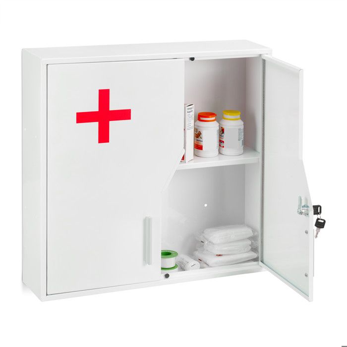 Armoire à pharmacie, verrouillable, 11 compartiments, acier, HLP: 53 x 53 x 21,5 cm, double porte, blanche, Relaxdays | Leroy Merlin Armoire à pharmacie, verrouillable, 11 compartiments, acier, HLP: 53 x 53 x 21,5 cm, double porte, blanche, Relaxdays | Leroy Merlin