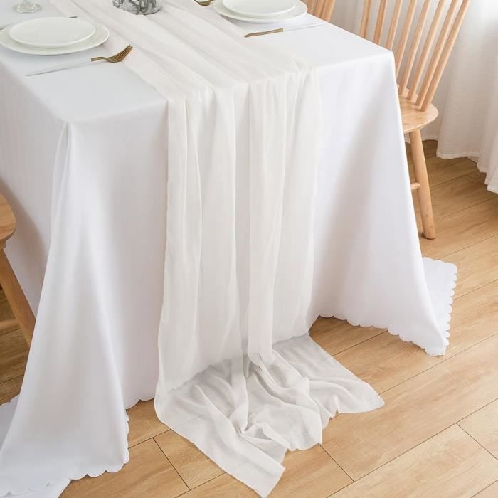 Lot De 2 Chemins De Table En Mousseline - 70x300 Cm - Blanc - Pour Mariage, Fête, Décoration De Table - Lavable En Machine - 9