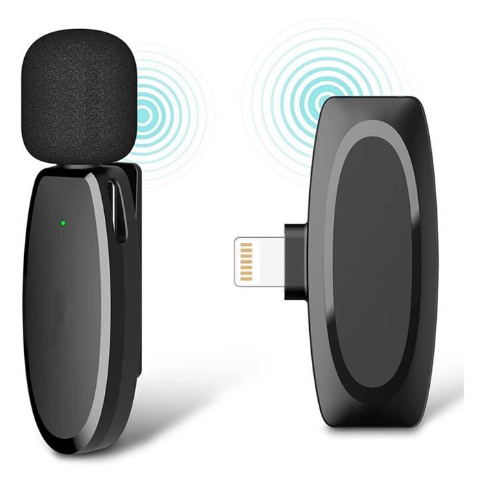 Micro Cravate Sans Fil 2 émetteurs – Réduction De Bruit, Portée 20 M – Compatible IPhone, Android, PC, Caméra (plug And Play)