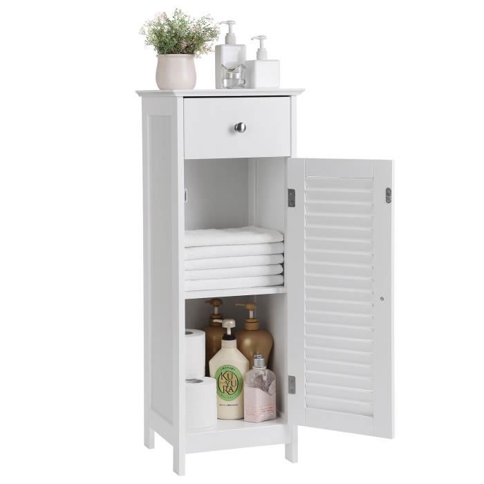 Vasagle Meuble Bas Salle De Bain Meuble De Rangement Blanc Armoire D Angle 1 Tiroir 2 Casiers 32 X 30 X 87 Cm Bbc43wt Cdiscount Maison