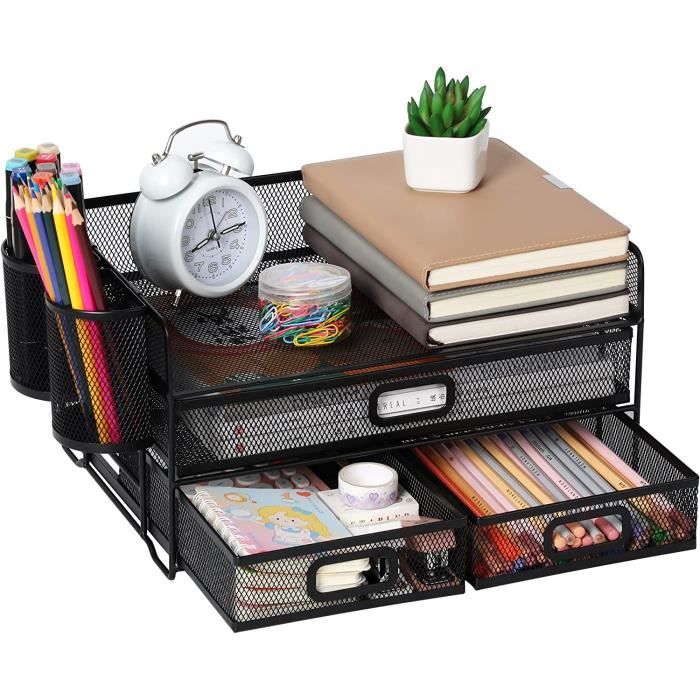 Organisateur Bureau Maille Métallique Avec Tiroir Coulissant – Rangement Stylos, Fournitures & Scolaire, Design Moderne