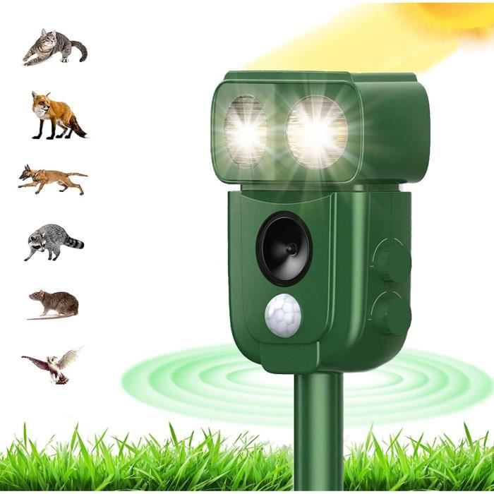 Repulsif Chat Interieur Répulsif Chat Ultrason Solaire & USB - 3 Modes - IP54 - Détection 120° 10m - Flash LED Détection Mouvement Animaux Jardin