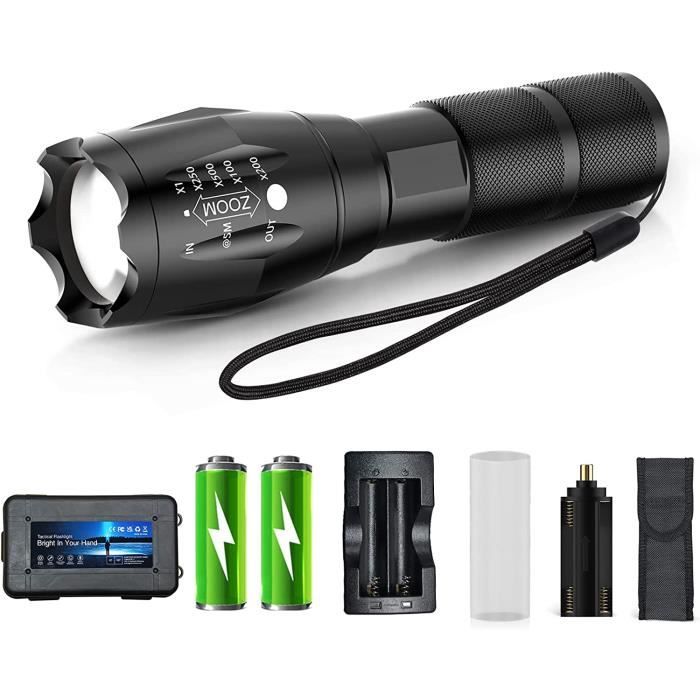 Lampe Torche LED Ultra Puissante, USB Rechargeable, étanche IP44, Camping