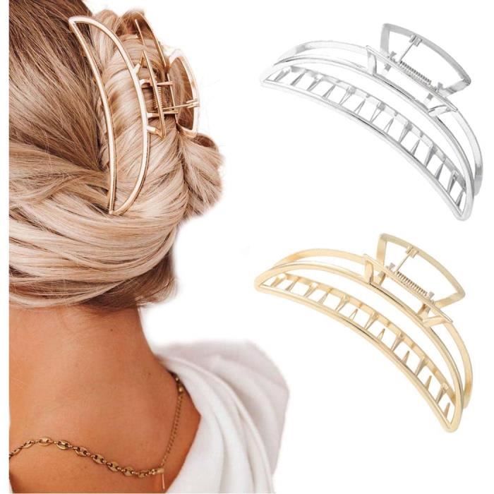 2 Pinces à Cheveux à Mâchoires Métal Et Strass – Grande Taille, Pour Femme