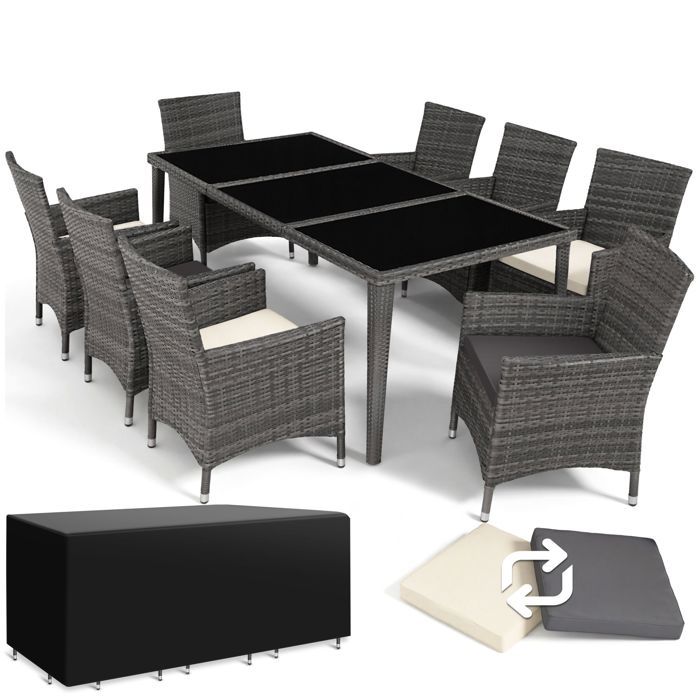 Salon de jardin - TECTAKE - Ensemble de jardin MENORCA résistant aux intempéries housse de protection incluse - Gris Salon de jardin - TECTAKE - Ensemble de jardin MENORCA résistant aux intempéries housse de protection incluse - Gris