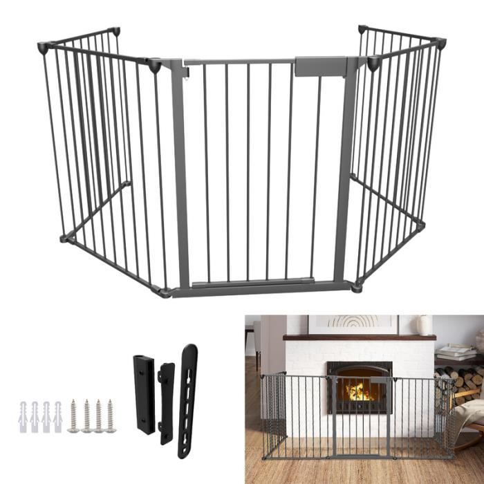 Barrière De Sécurité Bébé 4 Panneaux - 240 Cm - En Acier Et ABS - Pour Cheminée, Escaliers, Portes - Montage Mural Facile