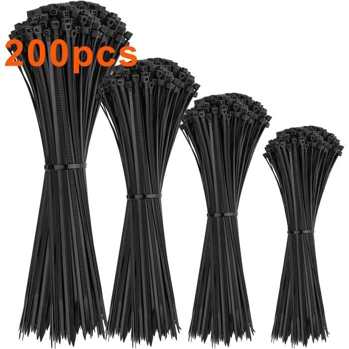 200 Attaches De Câble Nylon 3,6x250 Mm - Serre-câbles Auto-bloquants Blancs, Résistants UV
