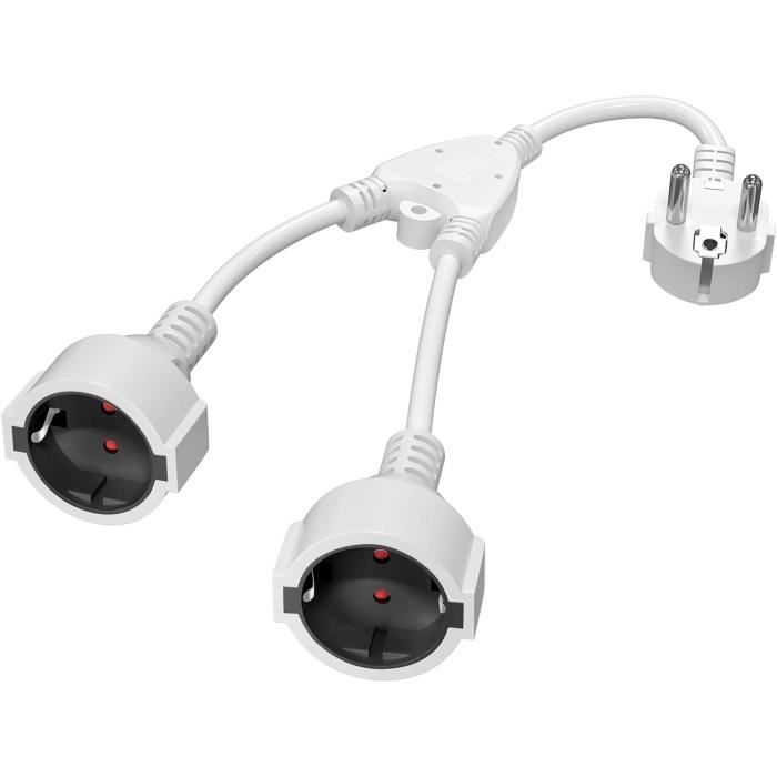 Câble D'Extension Schuko Court 0,5m - 3x1,5 Mm², 16A 250V, IP44 - Blanc, Pour Jardin, Atelier, Camping