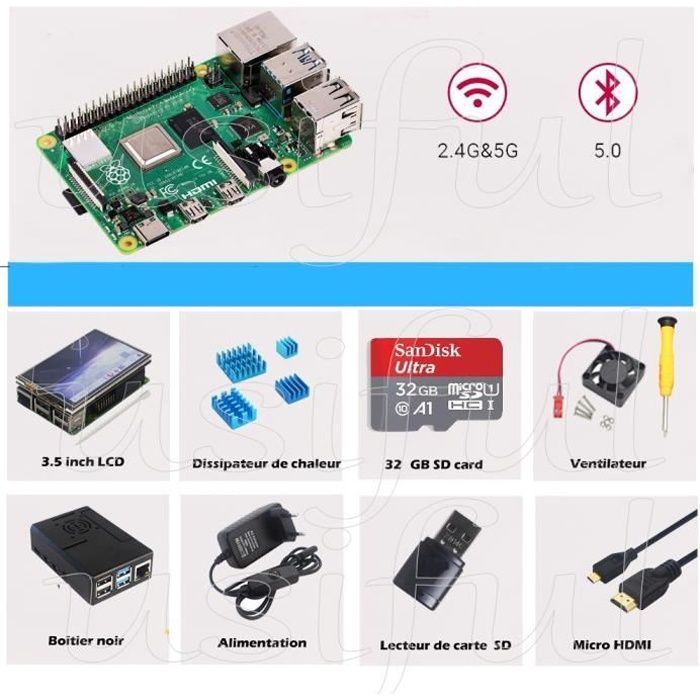 Raspberry Pi 4 Modèle B 4Go,3.5Inch LCD,32 Go Classe 10 Micro SD Carte,micro HDMI
