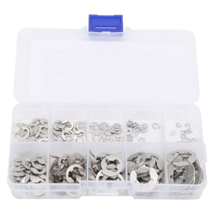 Assortiment De 300 Circlips Externes (type E) - Tailles De 2 à 32 Mm - Pour Retenue Roulements, Engrenages, Axes - Métal, Boîte De Rangement