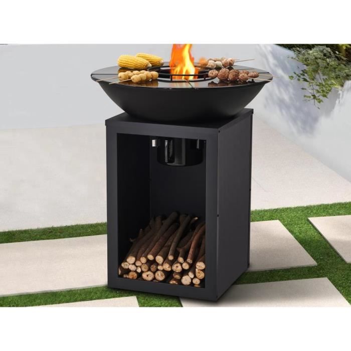 Barbecue plancha brasero à charbon et bois avec rangement 80 x 80 x 96 cm noir - IGNOS