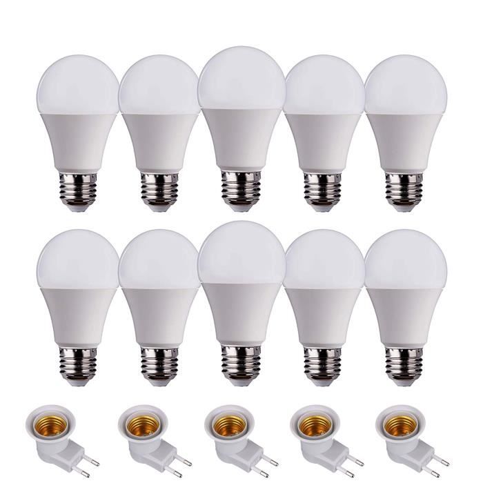 Lot de 10 Ampoules LED E27 9W eq 60W 806Lm (Lumière froide 6500K) -  Cdiscount Maison