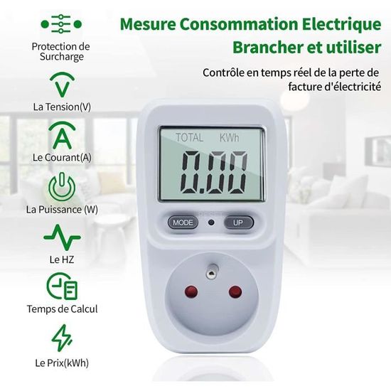Prise wattmètre, Mesure de la consommation électrique, Prise compteurs  d'énergie, Consommation du compteur de puissance Économiseur d'électricité  3680W 16A (1 paquet)