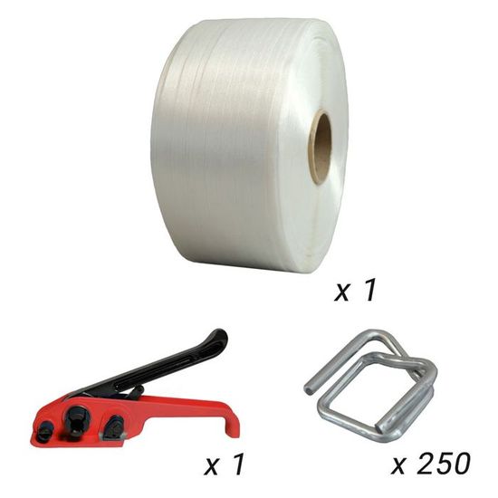TCPLAST Pack 1 Fuillard D Crclag Fil à Fil PFF1 16 Mm X 850 M 250 Boucles Feuillard Textile Haute Resistance 450kg 3663936052948
