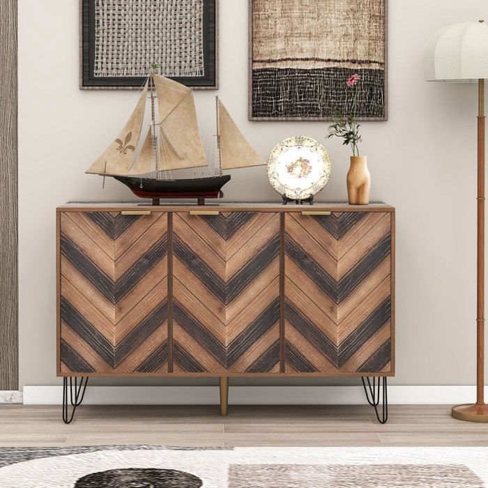 Buffet 2 Portes Avec Système Push-to-Open – 75 X 70 X 34 Cm – MDF Gris Et Pieds Métal – Rangement Salon Ou Entrée – Design Moderne