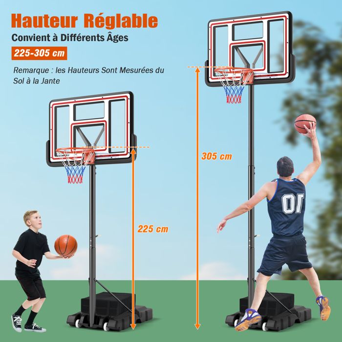 Panier de Basket-Ball Portable avec roulettes, Hauteur Réglable
