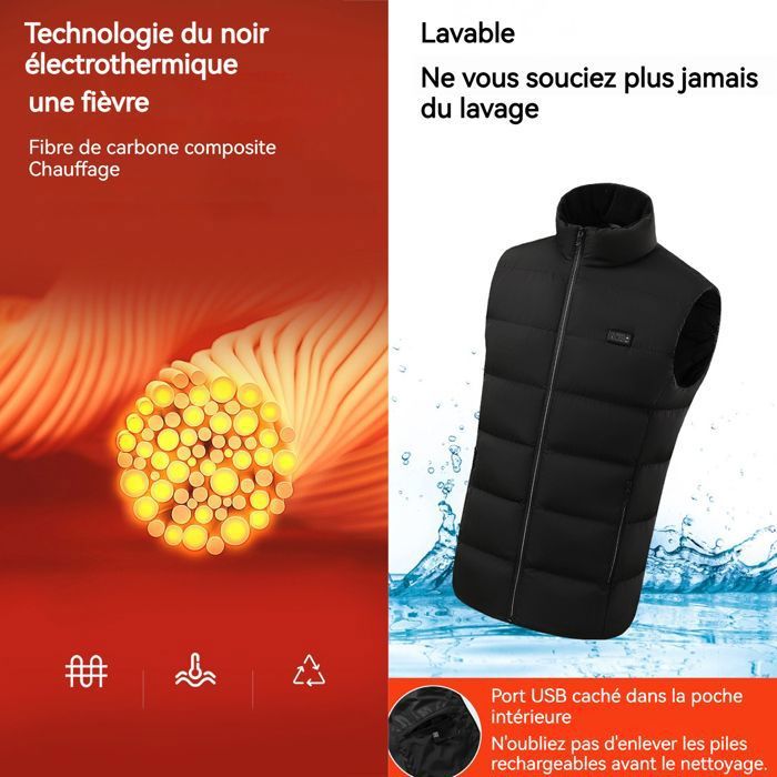 HKM Gilet chauffant homme -Heat Control- Style noir, S