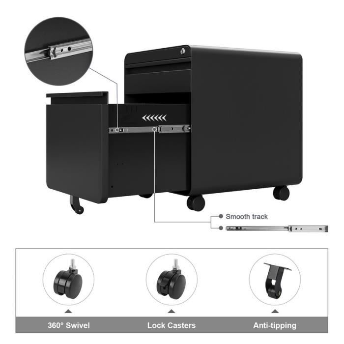 Tiroir Verrouillable Pour Ordinateur Portable CAVO - Noir - 580x446x55 Mm - Fixation Sous Bureau