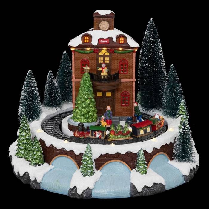 Village de noël illuminé avec train animé new arrivals