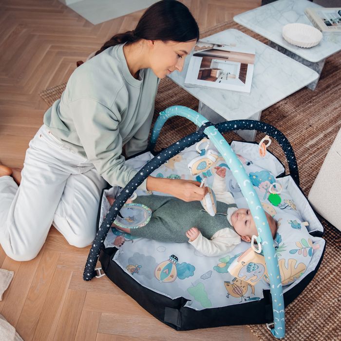 Arche De Jeu MoMi PASTEL 3 En 1 Bébé - Tapis D'activité Sensorielle, Bain De Balles, 5 Jouets, 30 Balles