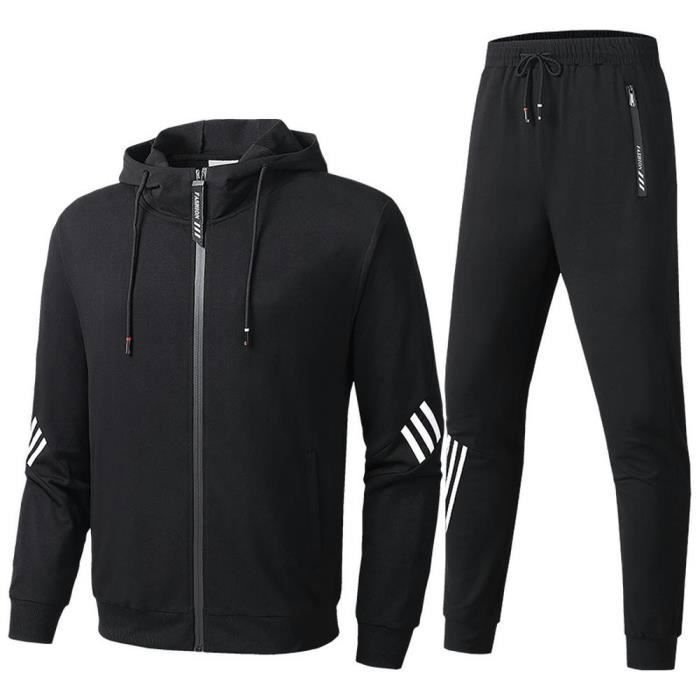 Générique Sportswear Homme Jogging Veste Zippée Avec Capuche Et Poches Sportwear Ensemble 2 Pièces Sportif Décontracté Survêtement Homme Ensemble