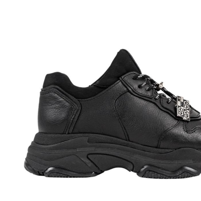 Baskets Femme Bronx Baisley Cuir Noir A lastique Plat