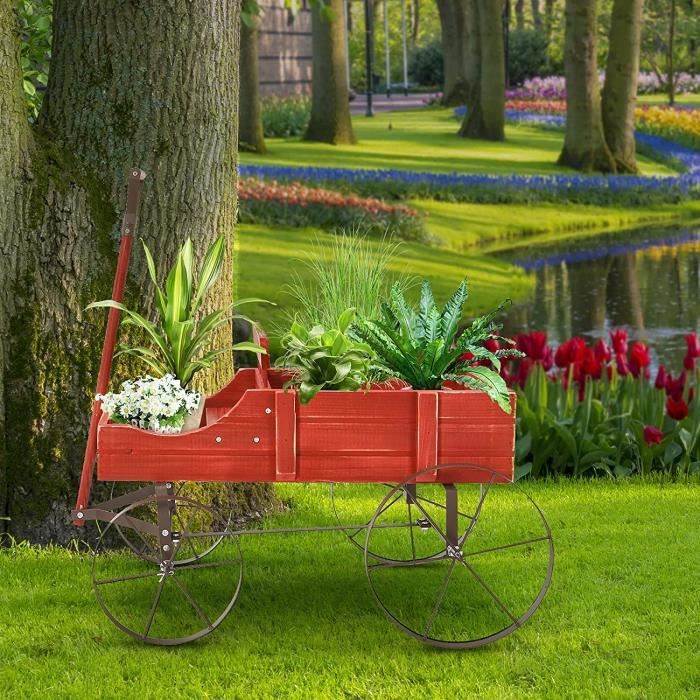RELAX4LIFE Brouette Décorative en Bois - 4 Roues en Métal,Chariot à Fleurs  Capacité de Charge 15KG,pour Jardin/Balcon/Terrasse,Rouge - Cdiscount Jardin