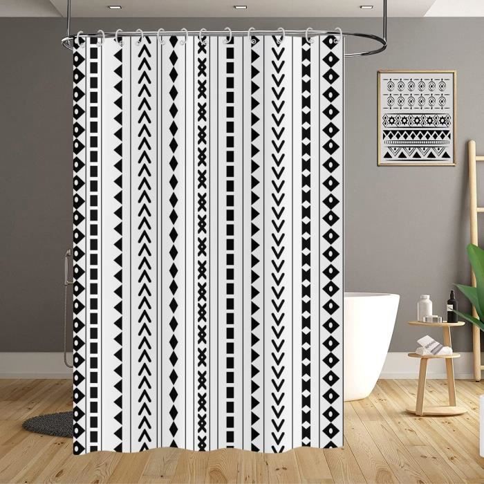 Rideau De Douche Noir Et Blanc Motif Lever De Soleil Idyllique - 120x180 Cm - 100% Polyester Moderne