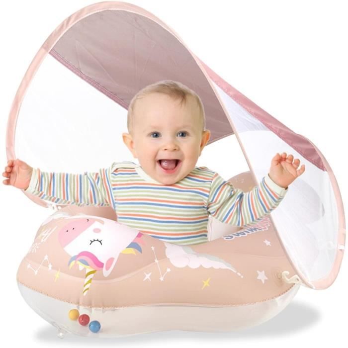 Bouée Licorne Bébé – Siège Renforcé, Auvent Solaire, 6-48 Mois, Blanc