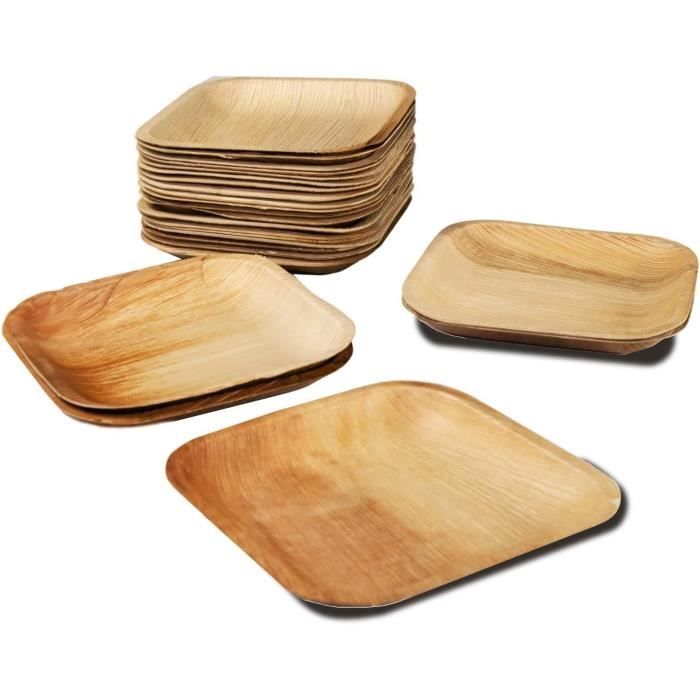 100 Bols Jetables En Feuille De Palmier 10cm - Carrés, 150ml, Pour Apéritif Et Dessert - 14