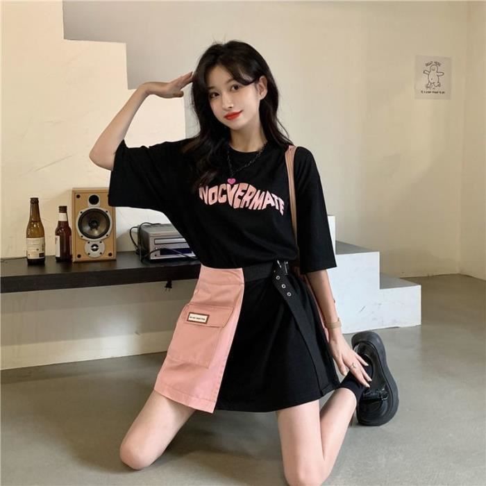 Jupe Ensemble d t pour femmes T shirt Style lettre longue jupe